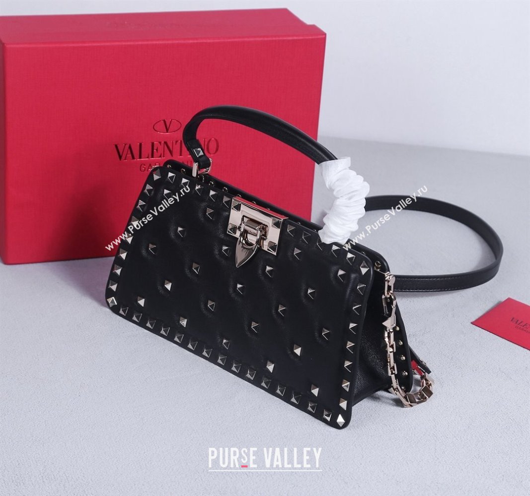 Valentino Rockstud Padded Nappa Leather Top Handle Bag Black/Gold 2024 22053L (BGJ-240313042)