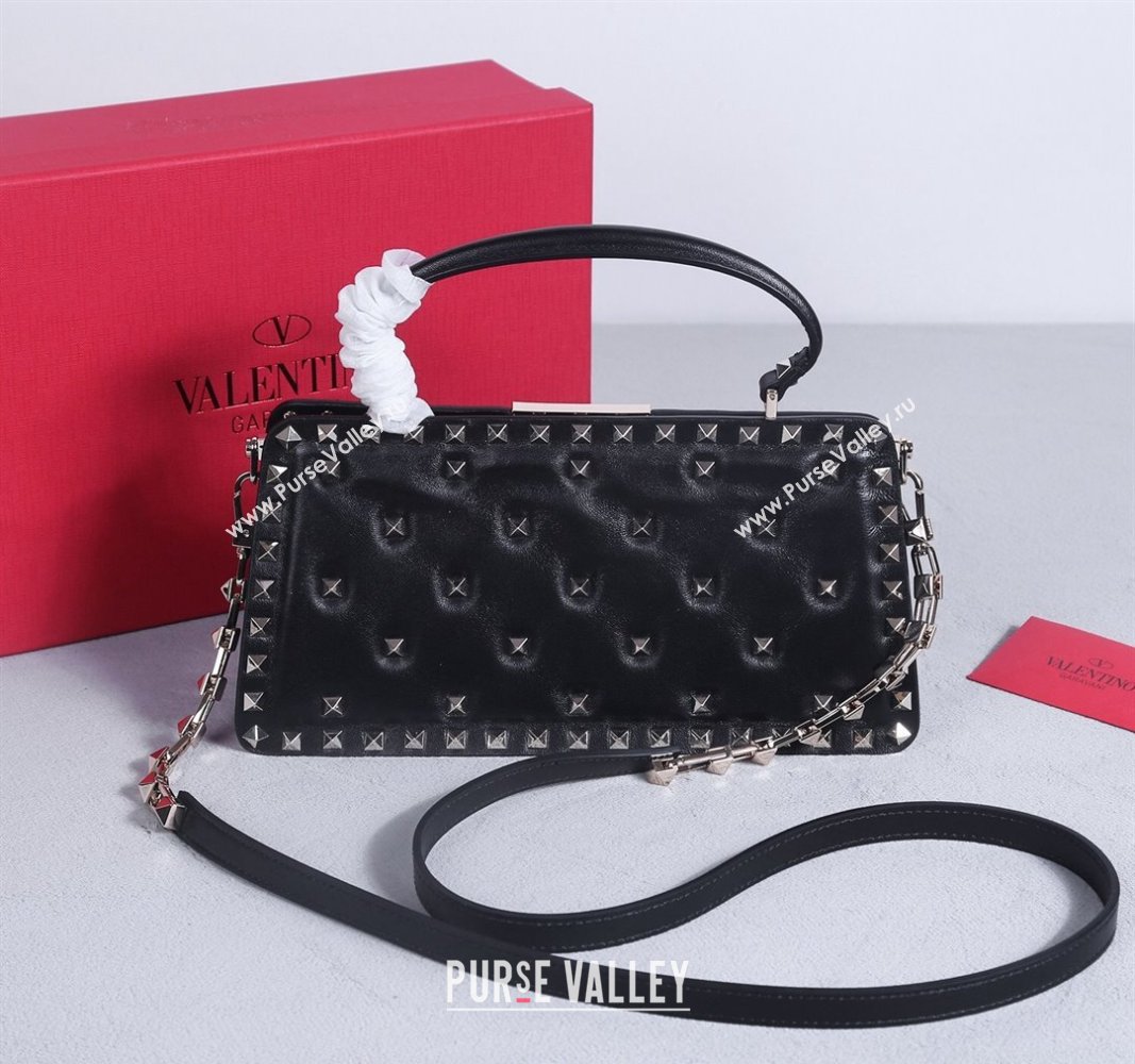 Valentino Rockstud Padded Nappa Leather Top Handle Bag Black/Gold 2024 22053L (BGJ-240313042)