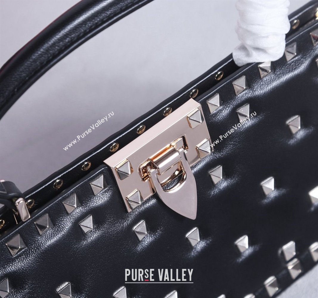 Valentino Rockstud Padded Nappa Leather Top Handle Bag Black/Gold 2024 22053L (BGJ-240313042)