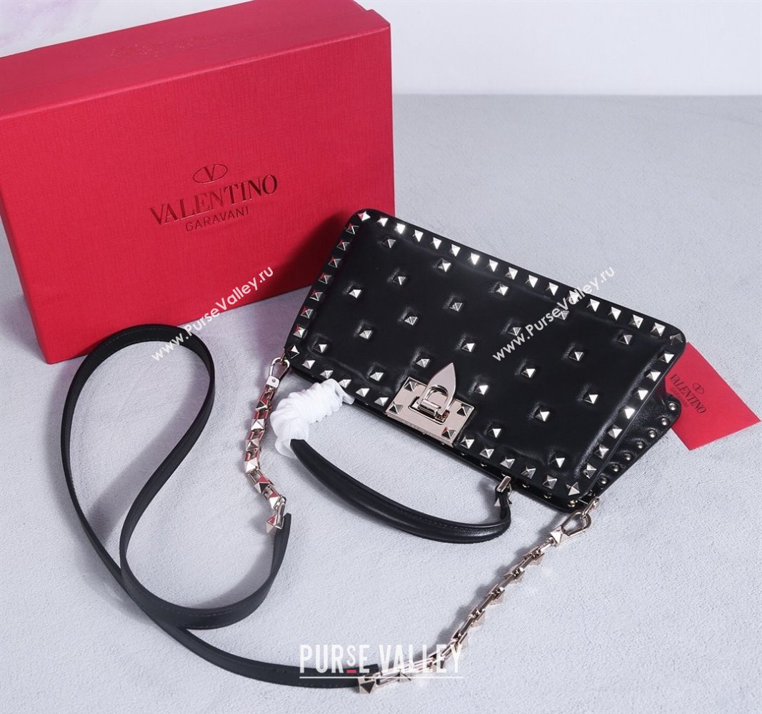 Valentino Rockstud Padded Nappa Leather Top Handle Bag Black/Gold 2024 22053L (BGJ-240313042)