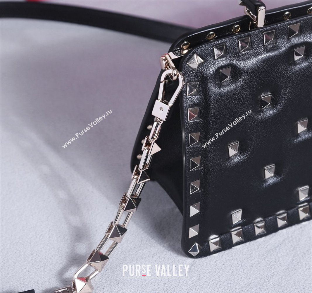 Valentino Rockstud Padded Nappa Leather Top Handle Bag Black/Gold 2024 22053L (BGJ-240313042)
