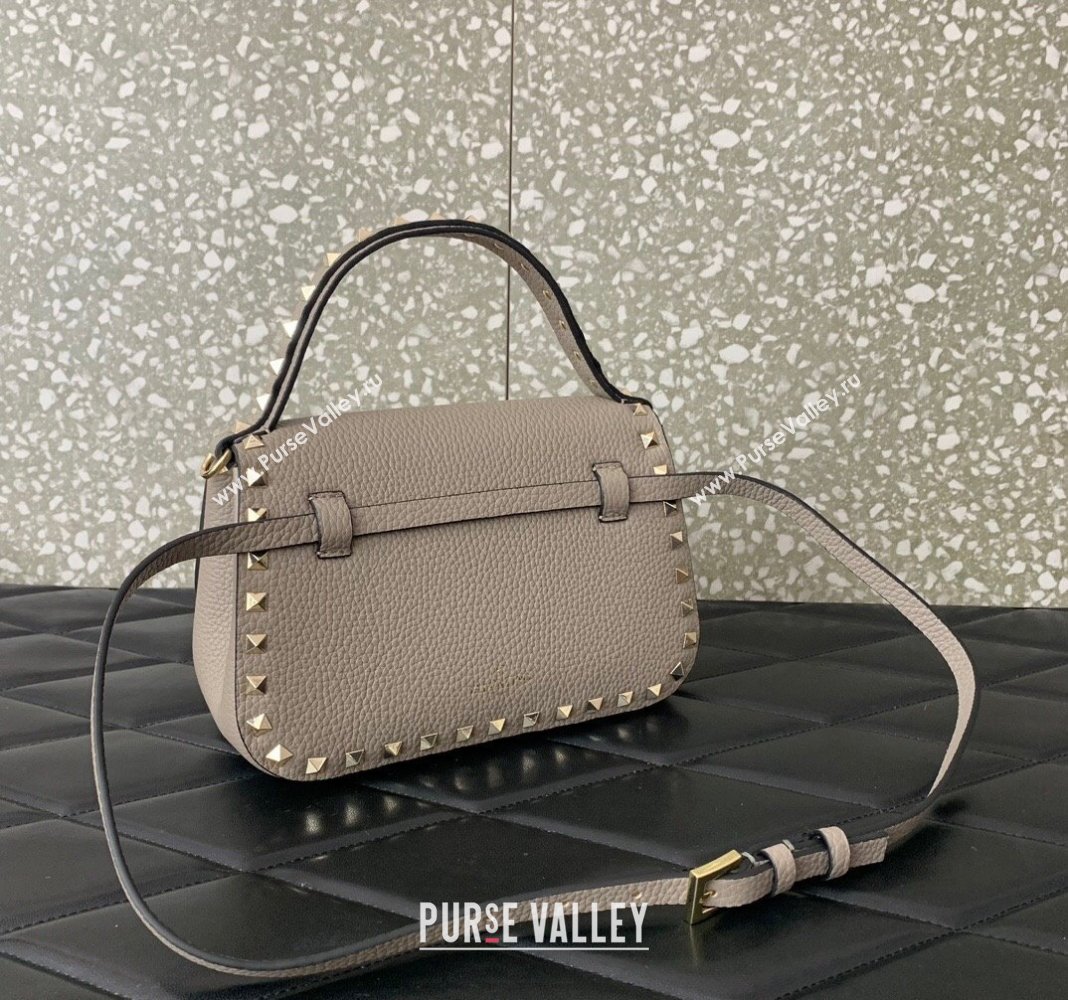 Valentino Rockstud Grainy Calfskin Mini Top Handle Bag Grey 2024 0345 (LN-240313016)