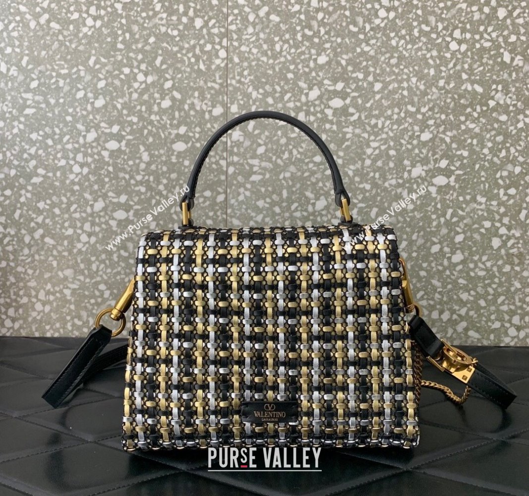 Valentino Small VSling Handbag in Woven Leather 0067 Black/Silver/Gold 2024 (LN-240313014)