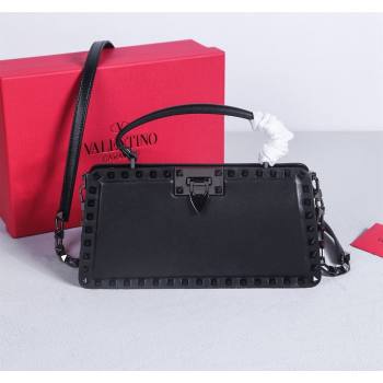 Valentino Rockstud Calfskin Top Handle Bag Black/Gunmetal 2024 22053L (BGJ-240313043)