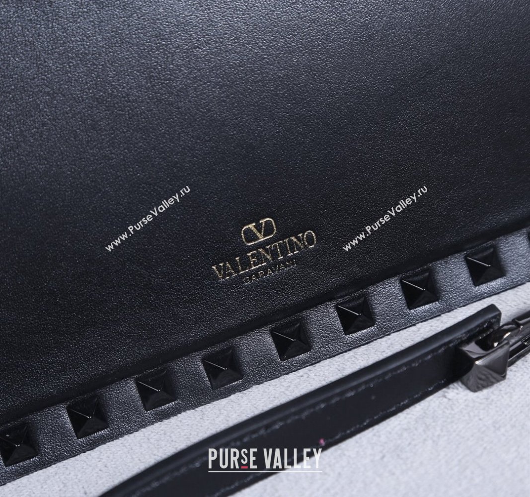 Valentino Rockstud Calfskin Top Handle Bag Black/Gunmetal 2024 22053L (BGJ-240313043)