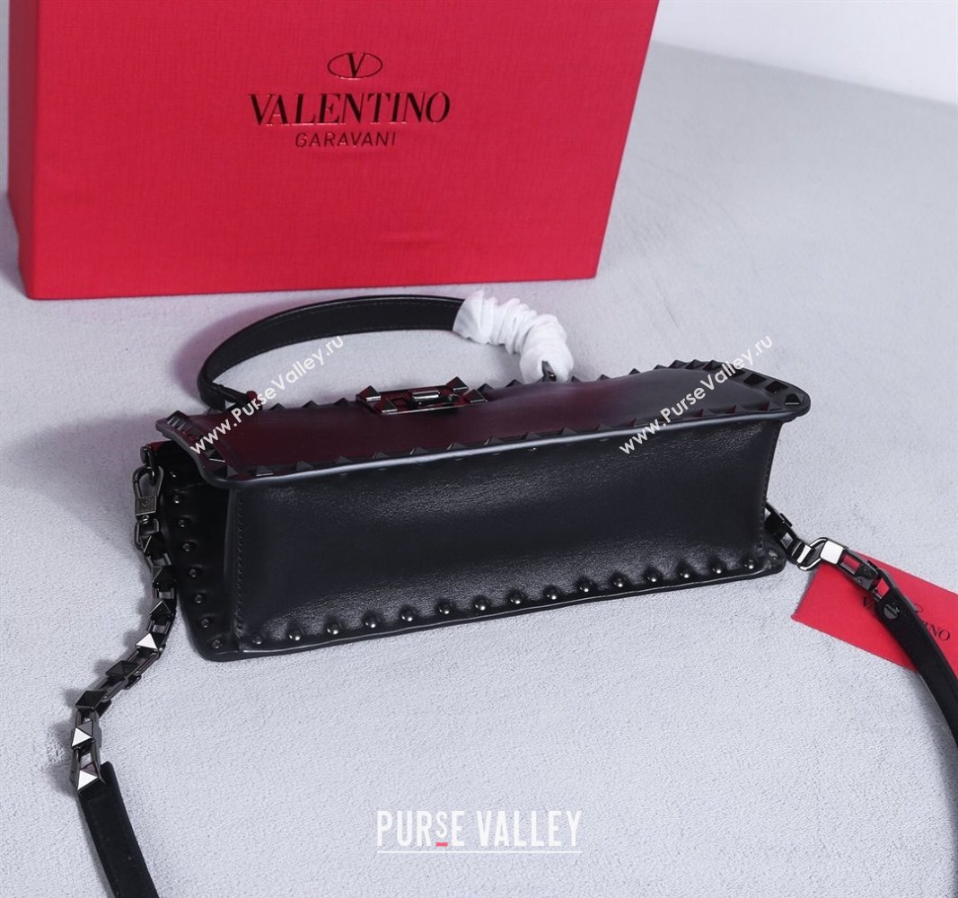 Valentino Rockstud Calfskin Top Handle Bag Black/Gunmetal 2024 22053L (BGJ-240313043)