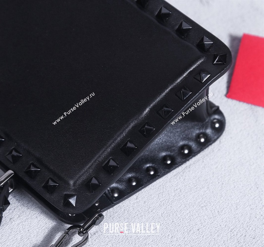 Valentino Rockstud Calfskin Top Handle Bag Black/Gunmetal 2024 22053L (BGJ-240313043)