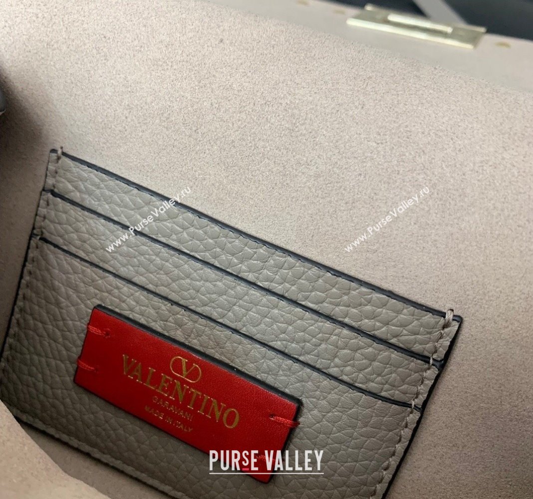 Valentino Rockstud Grainy Calfskin Mini Top Handle Bag Grey 2024 0345 (LN-240313016)