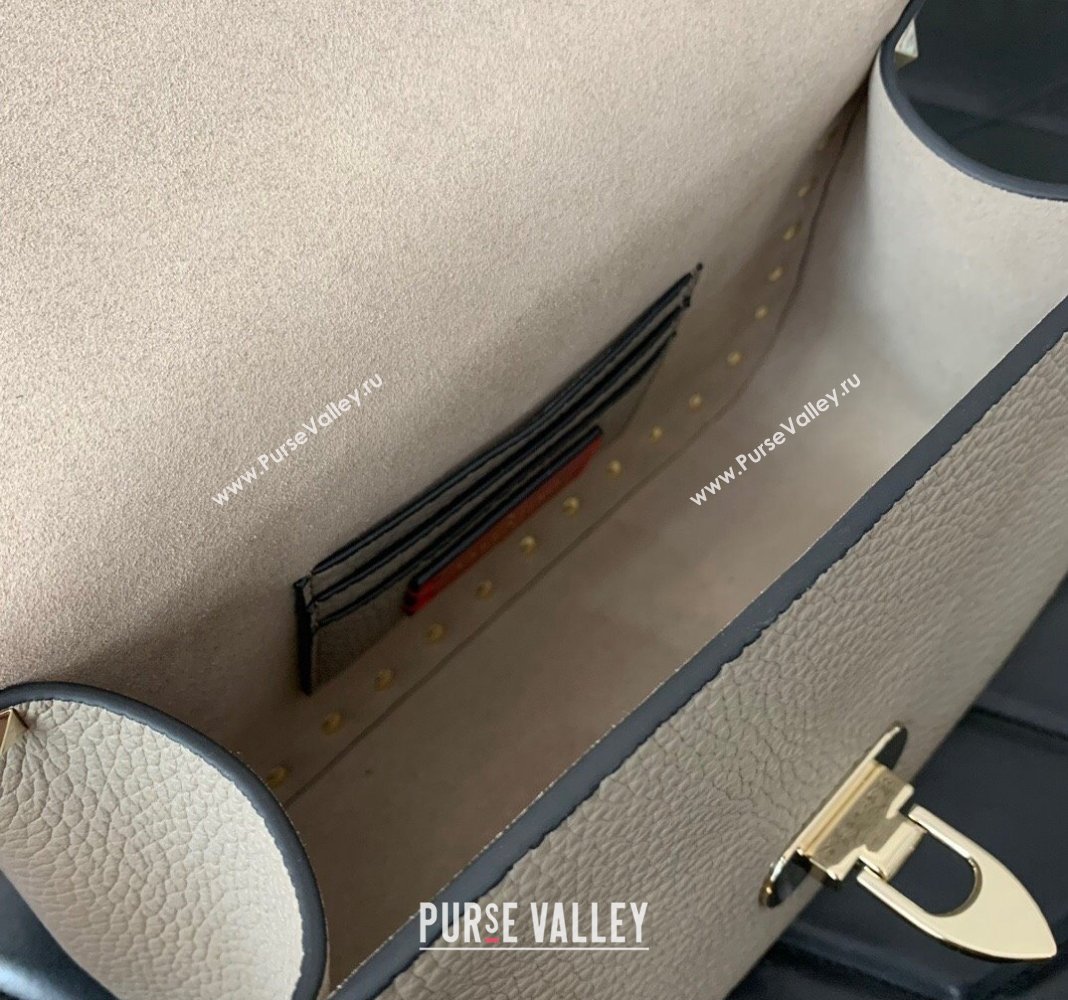Valentino Rockstud Grainy Calfskin Mini Top Handle Bag Grey 2024 0345 (LN-240313016)