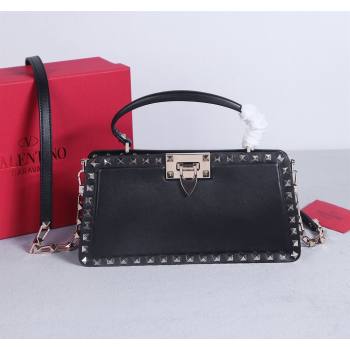 Valentino Rockstud Calfskin Top Handle Bag Black/Gold 2024 22053L (BGJ-240313046)