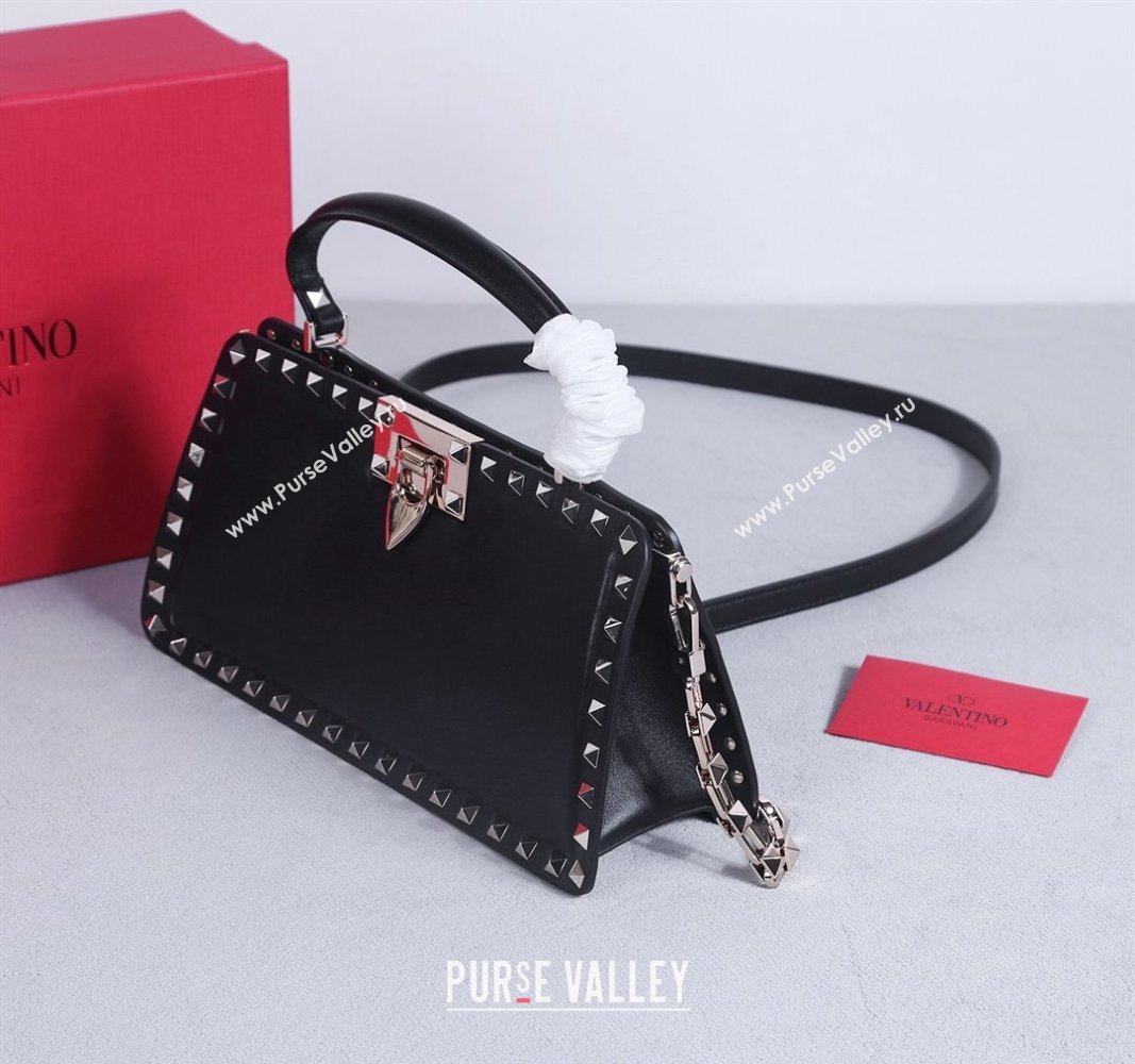 Valentino Rockstud Calfskin Top Handle Bag Black/Gold 2024 22053L (BGJ-240313046)