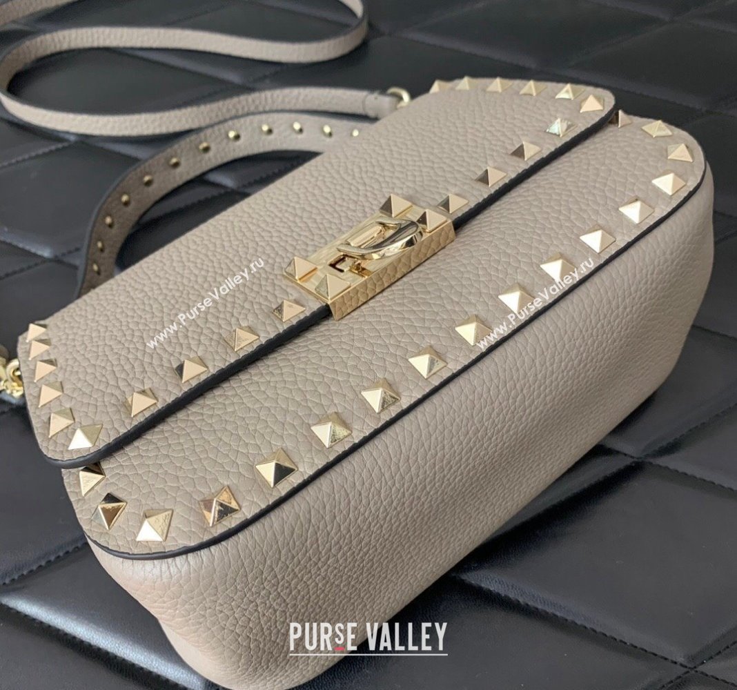 Valentino Rockstud Grainy Calfskin Mini Top Handle Bag Grey 2024 0345 (LN-240313016)