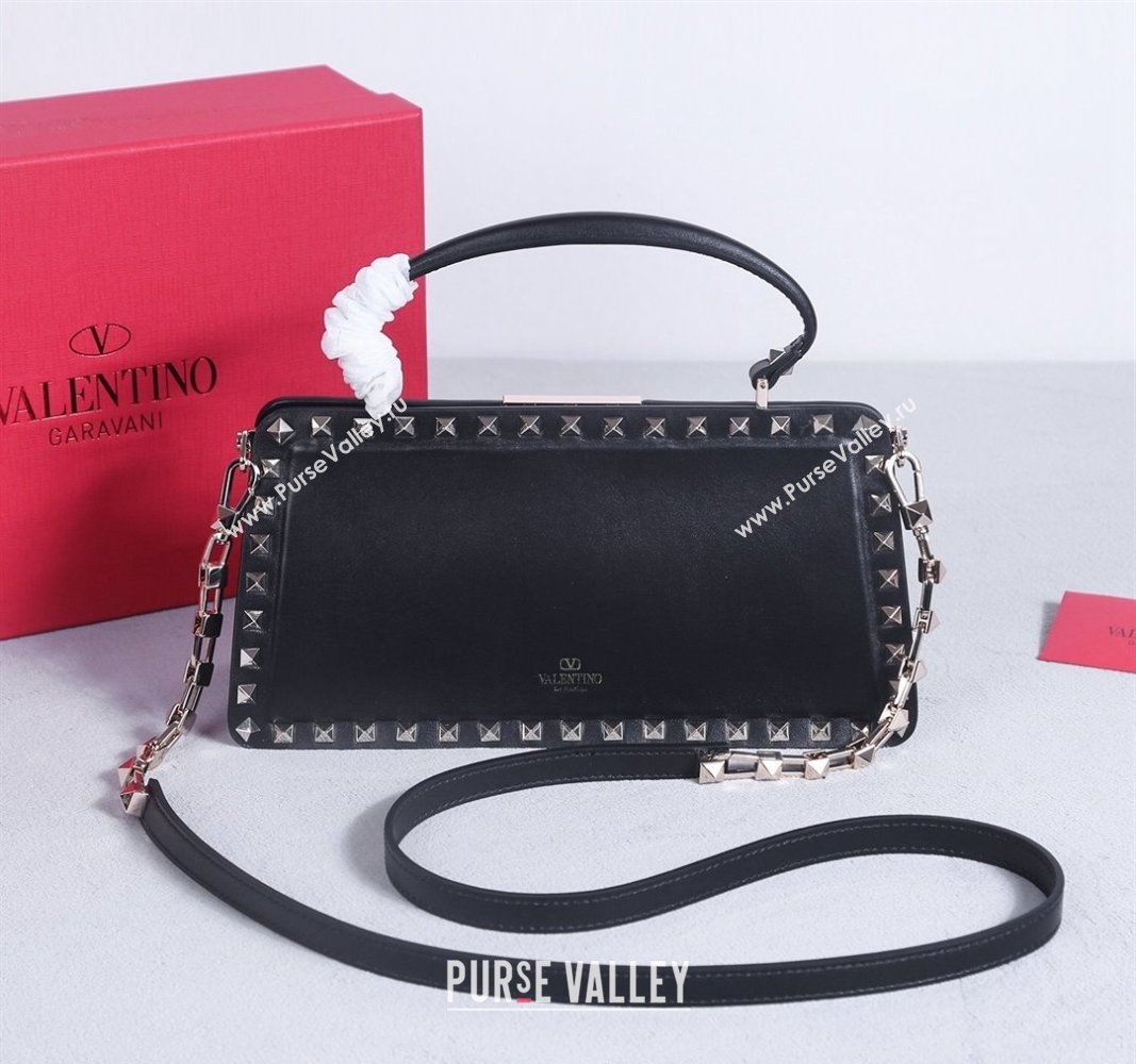 Valentino Rockstud Calfskin Top Handle Bag Black/Gold 2024 22053L (BGJ-240313046)