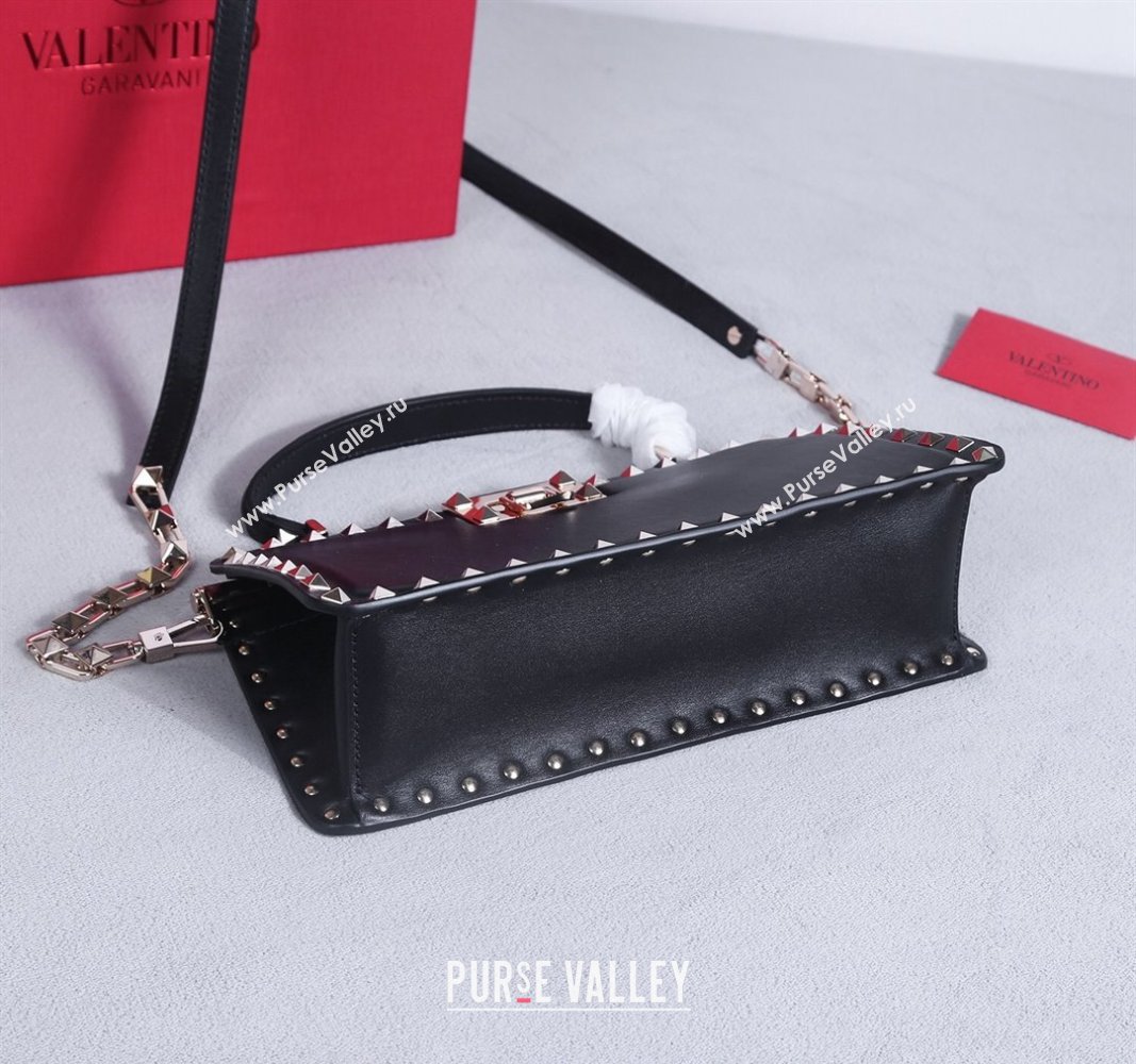 Valentino Rockstud Calfskin Top Handle Bag Black/Gold 2024 22053L (BGJ-240313046)