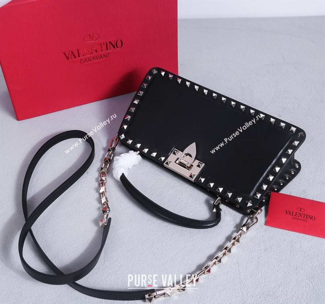 Valentino Rockstud Calfskin Top Handle Bag Black/Gold 2024 22053L (BGJ-240313046)