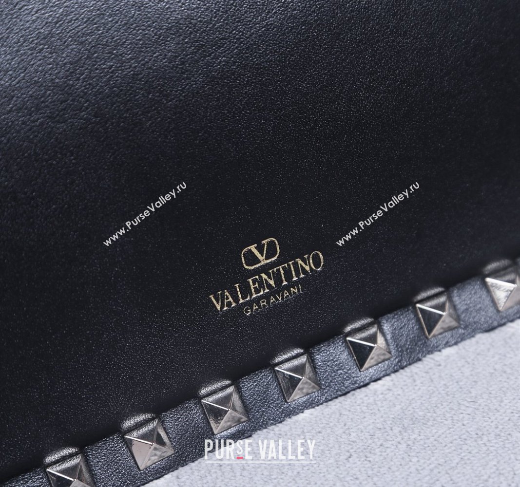 Valentino Rockstud Calfskin Top Handle Bag Black/Gold 2024 22053L (BGJ-240313046)