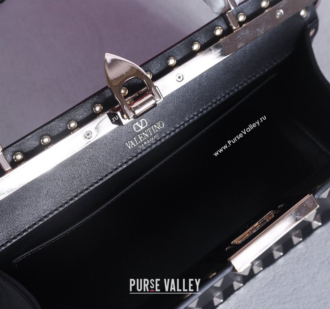 Valentino Rockstud Calfskin Top Handle Bag Black/Gold 2024 22053L (BGJ-240313046)