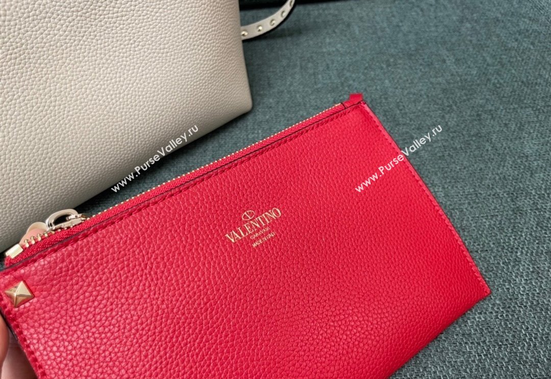 Valentino Rockstud Grainy Calfskin Small Tote Bag with Contrasting Lining White/Red 2024 0001 (JD-240313051)