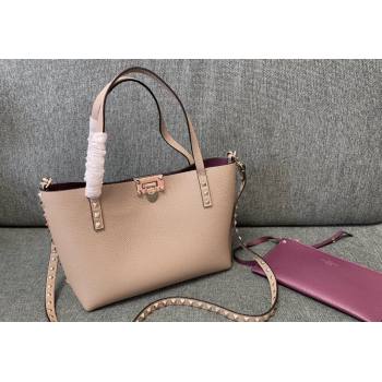 Valentino Rockstud Grainy Calfskin Small Tote Bag with Contrasting Lining Grey/Purple 2024 0001 (JD-240313052)