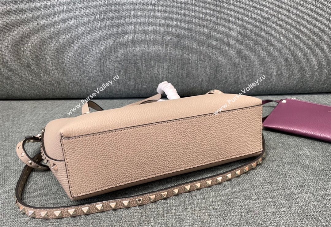 Valentino Rockstud Grainy Calfskin Small Tote Bag with Contrasting Lining Grey/Purple 2024 0001 (JD-240313052)