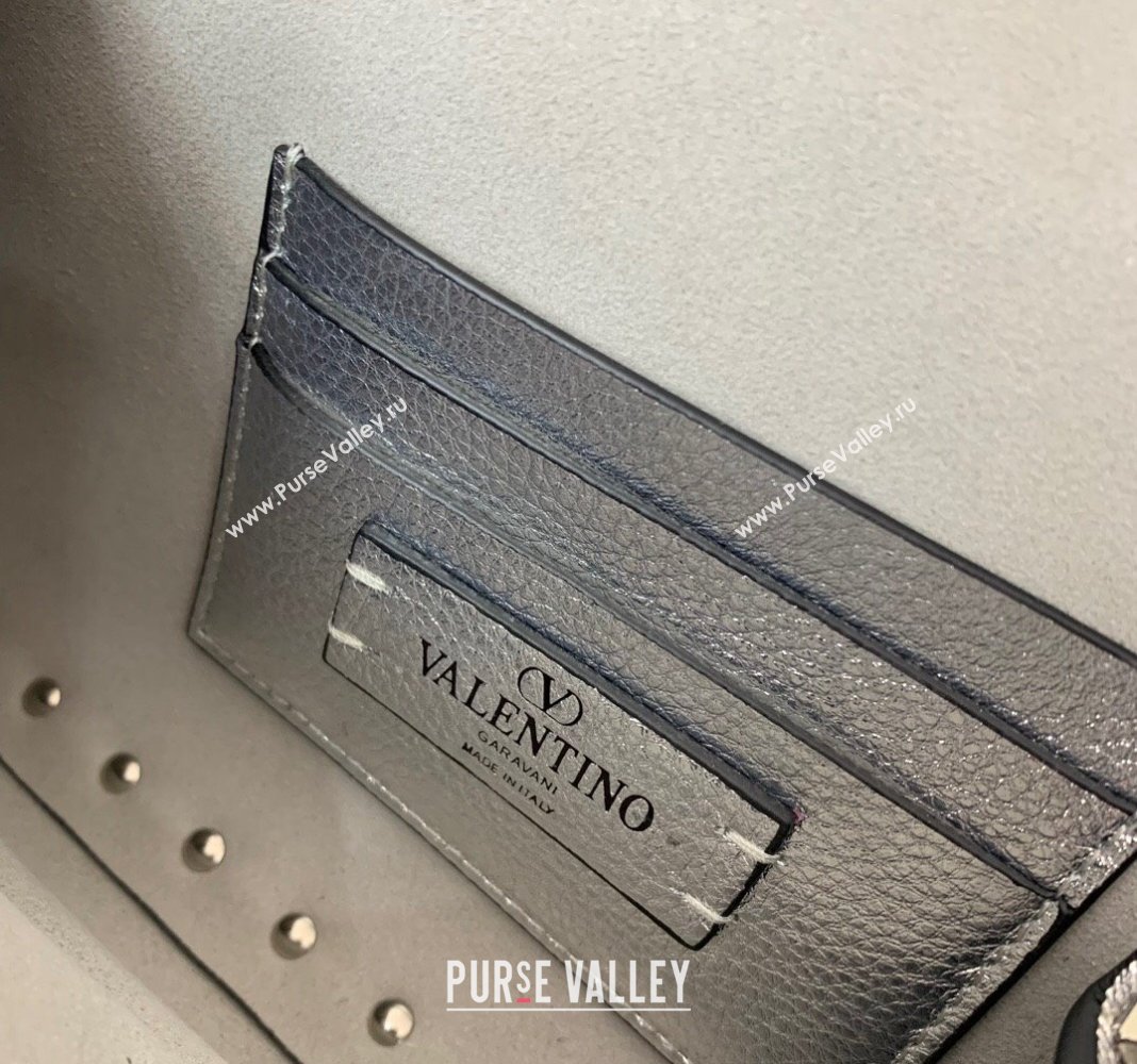 Valentino Rockstud Grainy Calfskin Mini Top Handle Bag Silver 2024 0345 (LN-240313017)