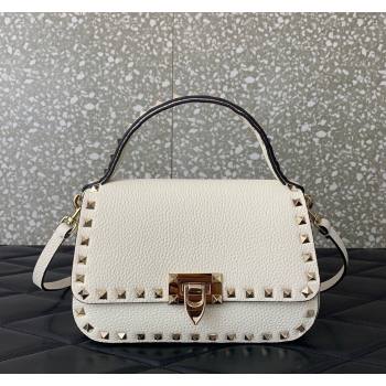 Valentino Rockstud Grainy Calfskin Mini Top Handle Bag White 2024 0345 (LN-240313018)