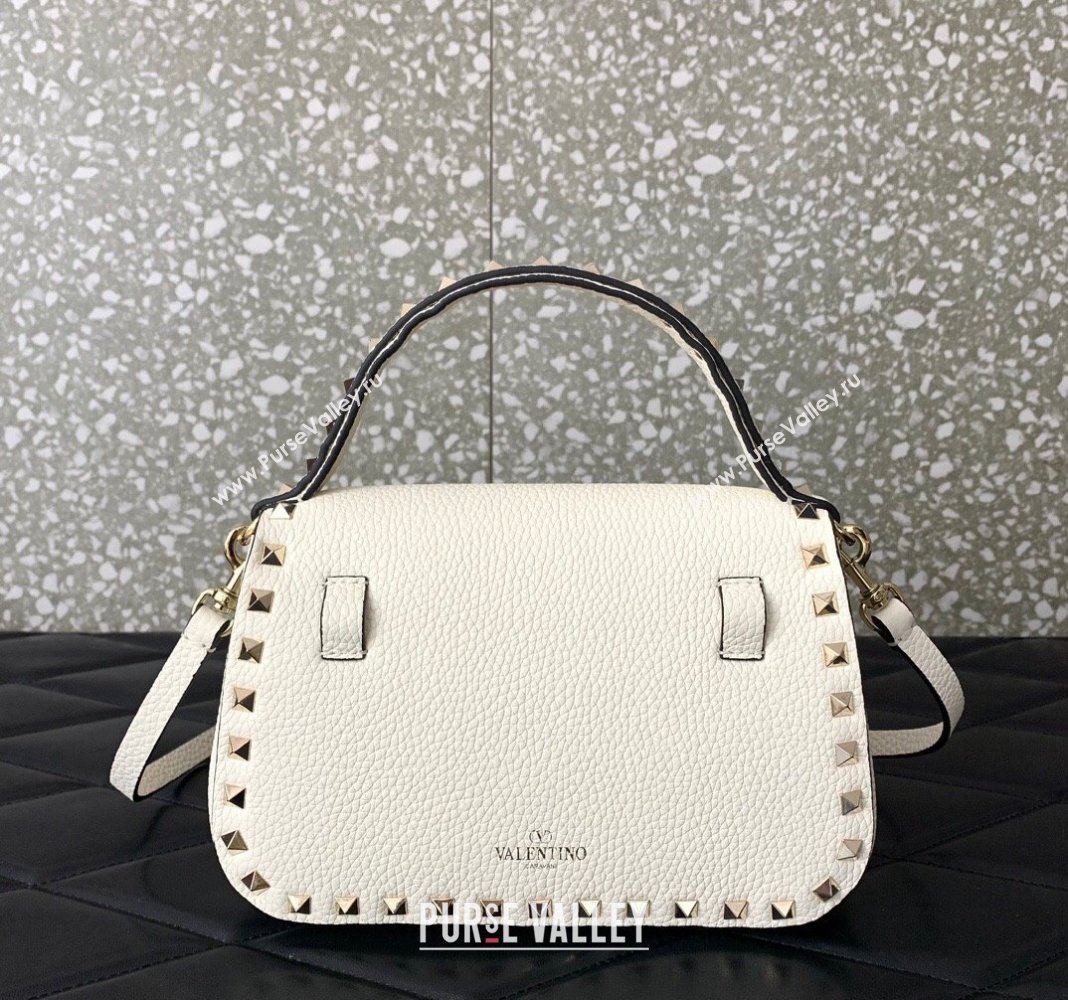 Valentino Rockstud Grainy Calfskin Mini Top Handle Bag White 2024 0345 (LN-240313018)