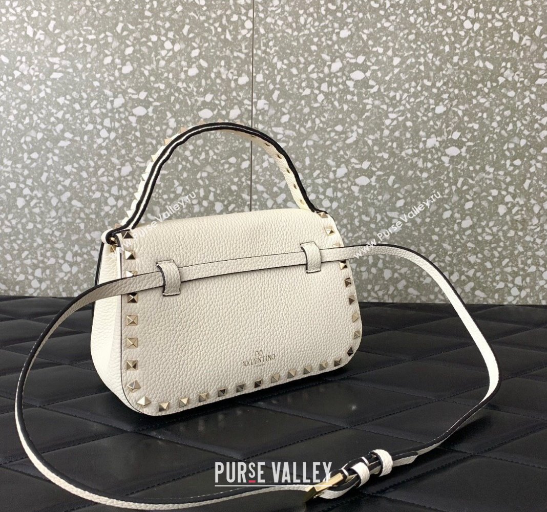 Valentino Rockstud Grainy Calfskin Mini Top Handle Bag White 2024 0345 (LN-240313018)