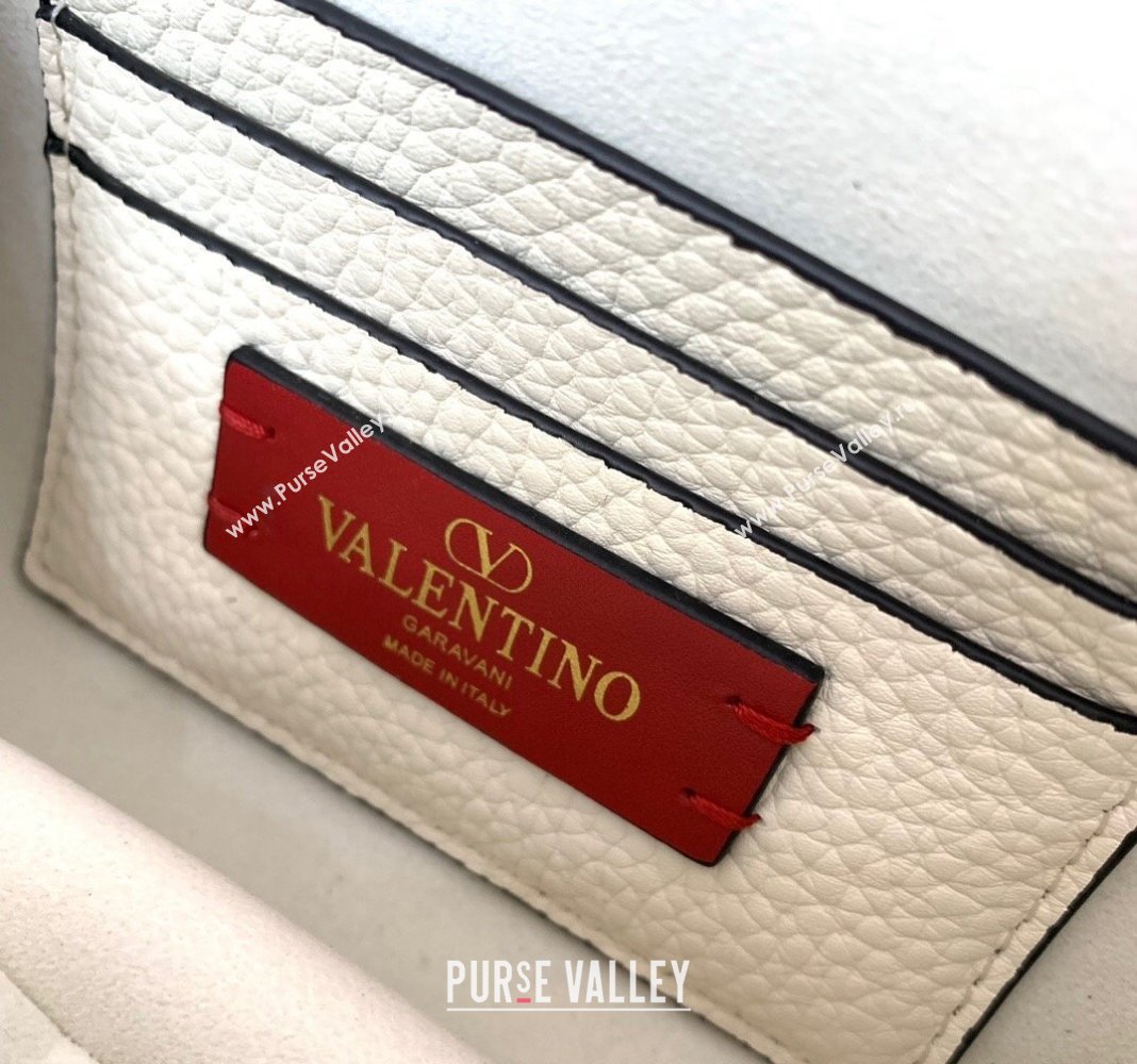 Valentino Rockstud Grainy Calfskin Mini Top Handle Bag White 2024 0345 (LN-240313018)