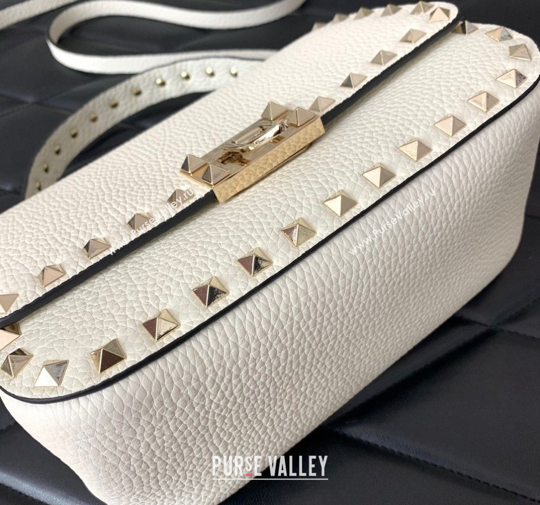 Valentino Rockstud Grainy Calfskin Mini Top Handle Bag White 2024 0345 (LN-240313018)