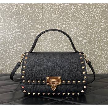 Valentino Rockstud Grainy Calfskin Mini Top Handle Bag Black 2024 0345 (LN-240313019)