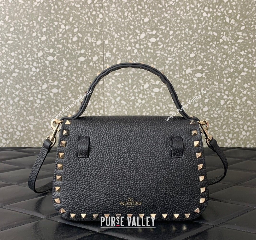 Valentino Rockstud Grainy Calfskin Mini Top Handle Bag Black 2024 0345 (LN-240313019)