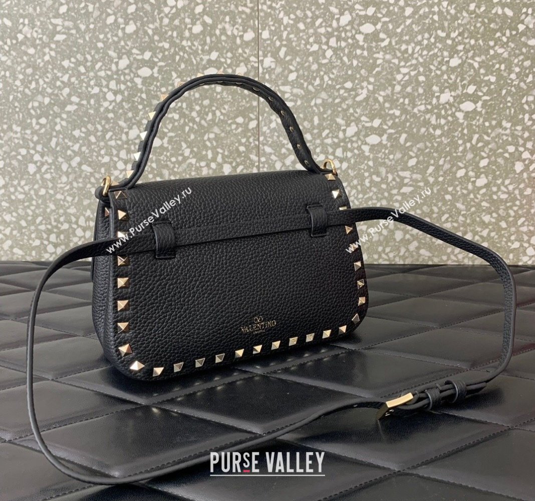 Valentino Rockstud Grainy Calfskin Mini Top Handle Bag Black 2024 0345 (LN-240313019)