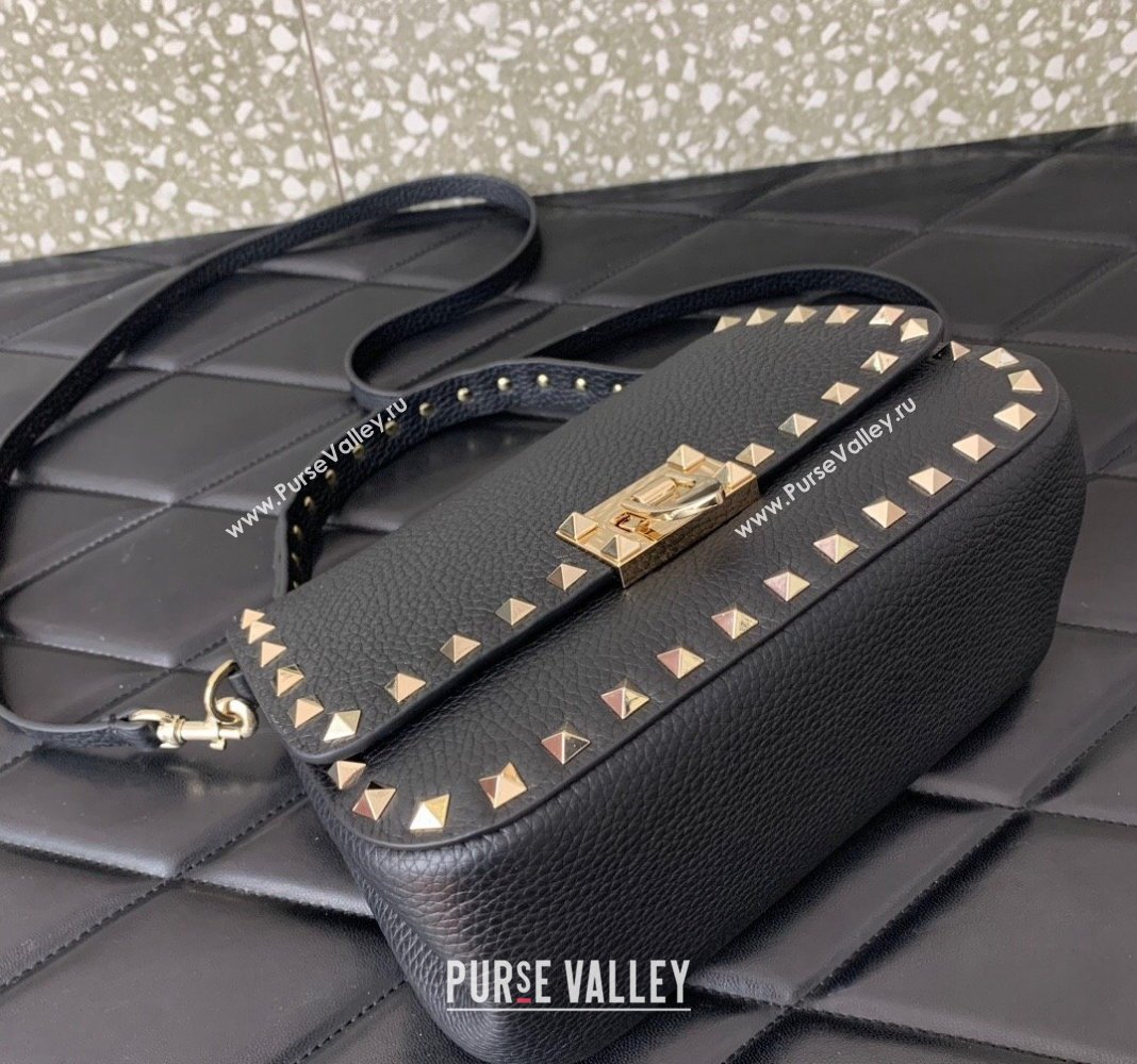 Valentino Rockstud Grainy Calfskin Mini Top Handle Bag Black 2024 0345 (LN-240313019)