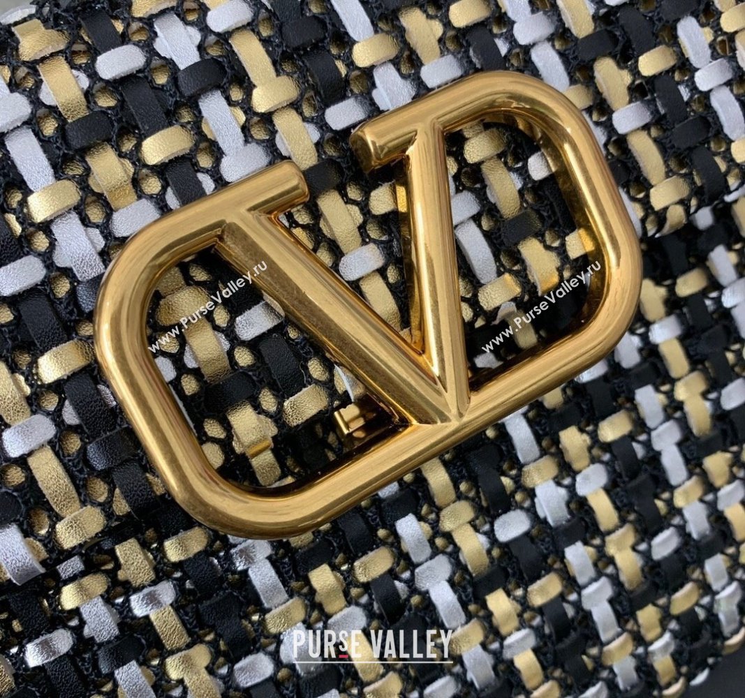 Valentino Small VSling Handbag in Woven Leather 0067 Black/Silver/Gold 2024 (LN-240313014)