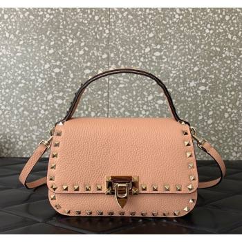 Valentino Rockstud Grainy Calfskin Mini Top Handle Bag Nude 2024 0345 (LN-240313020)