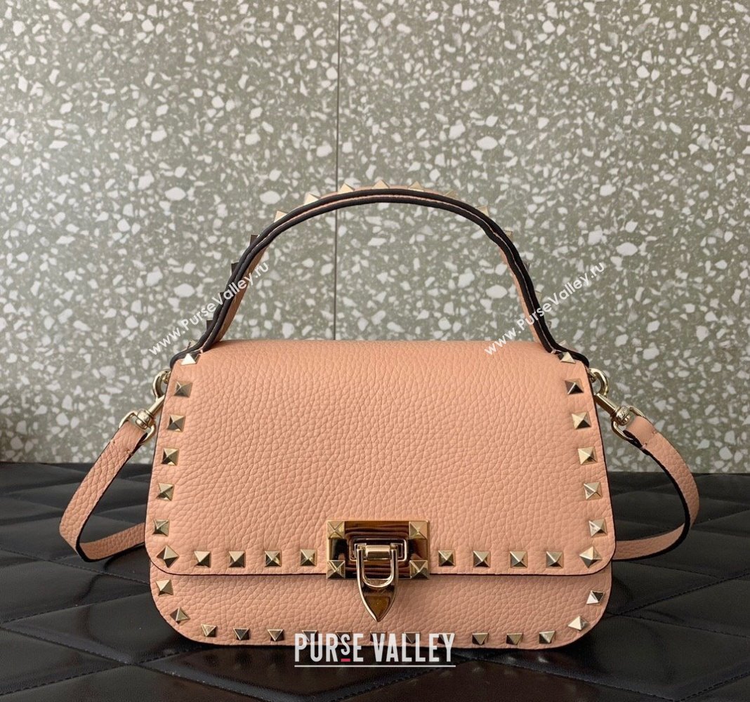 Valentino Rockstud Grainy Calfskin Mini Top Handle Bag Nude 2024 0345 (LN-240313020)