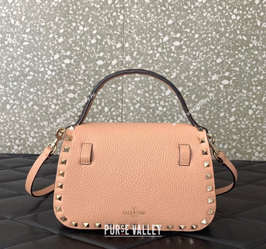 Valentino Rockstud Grainy Calfskin Mini Top Handle Bag Nude 2024 0345 (LN-240313020)