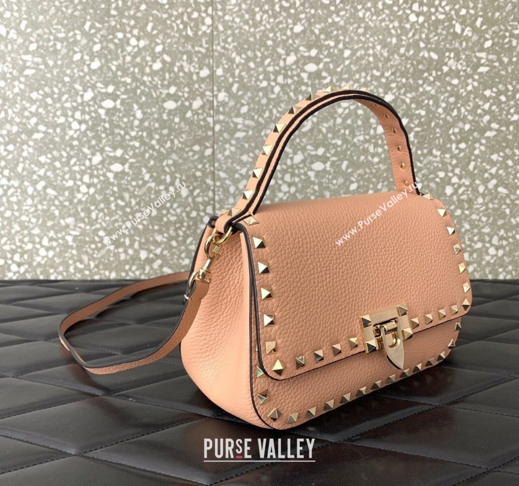 Valentino Rockstud Grainy Calfskin Mini Top Handle Bag Nude 2024 0345 (LN-240313020)