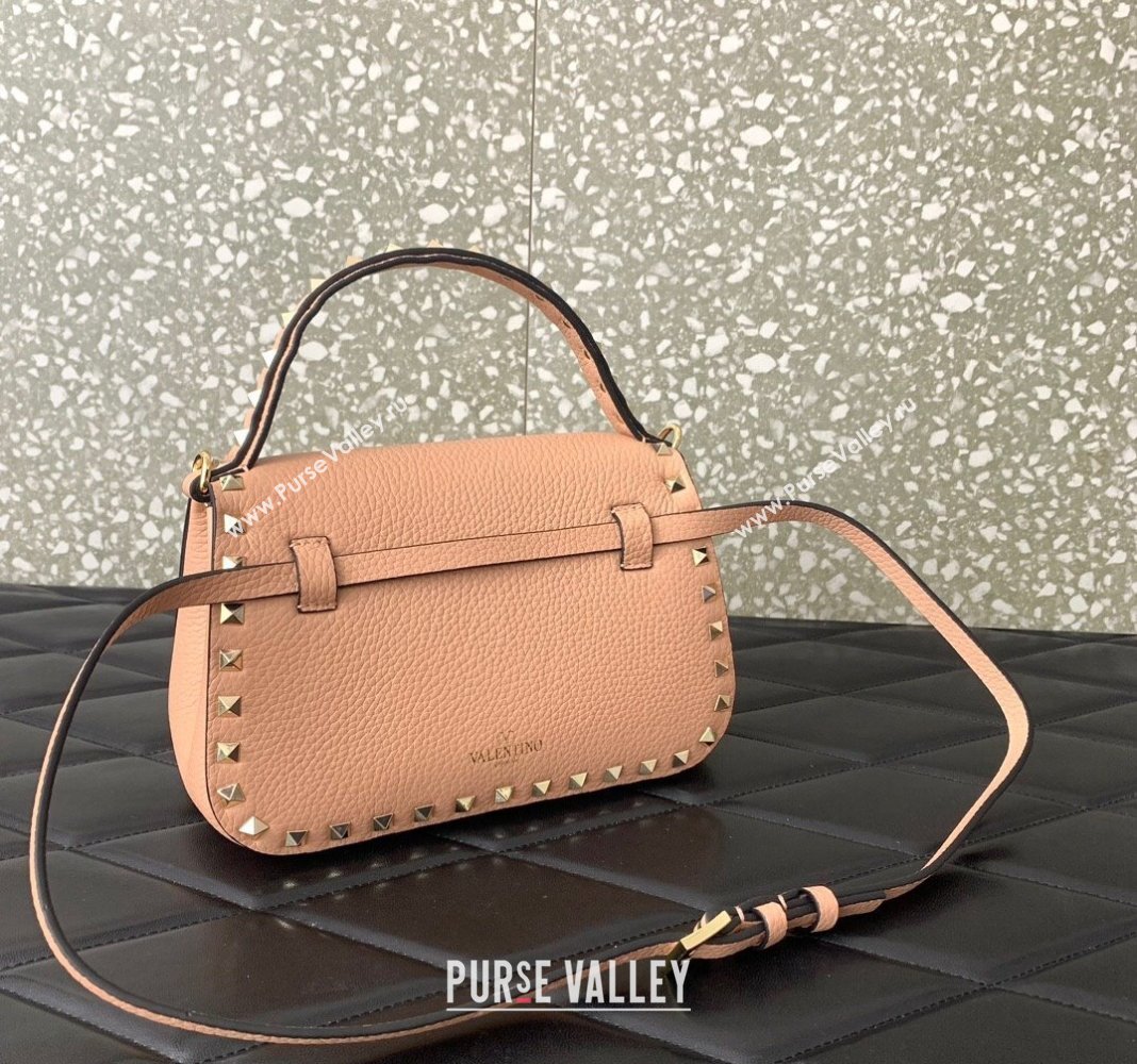 Valentino Rockstud Grainy Calfskin Mini Top Handle Bag Nude 2024 0345 (LN-240313020)