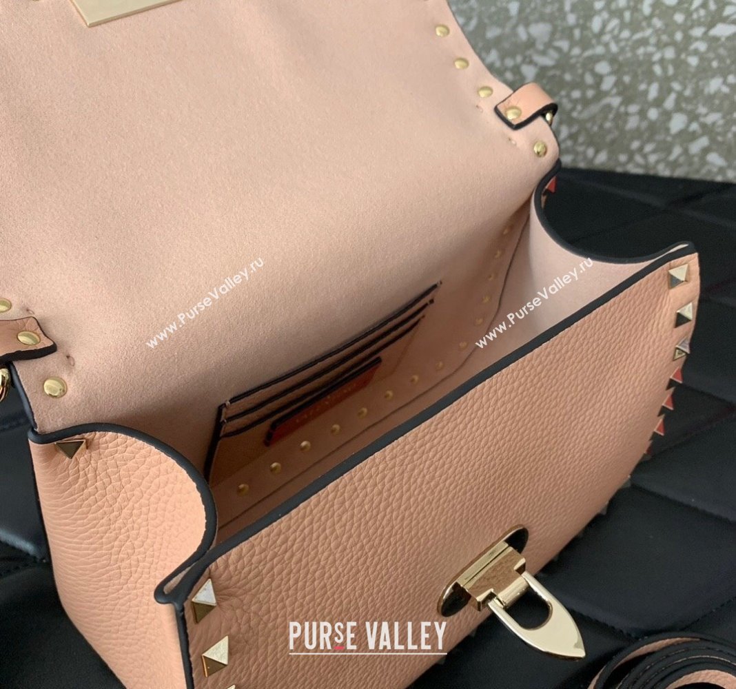 Valentino Rockstud Grainy Calfskin Mini Top Handle Bag Nude 2024 0345 (LN-240313020)