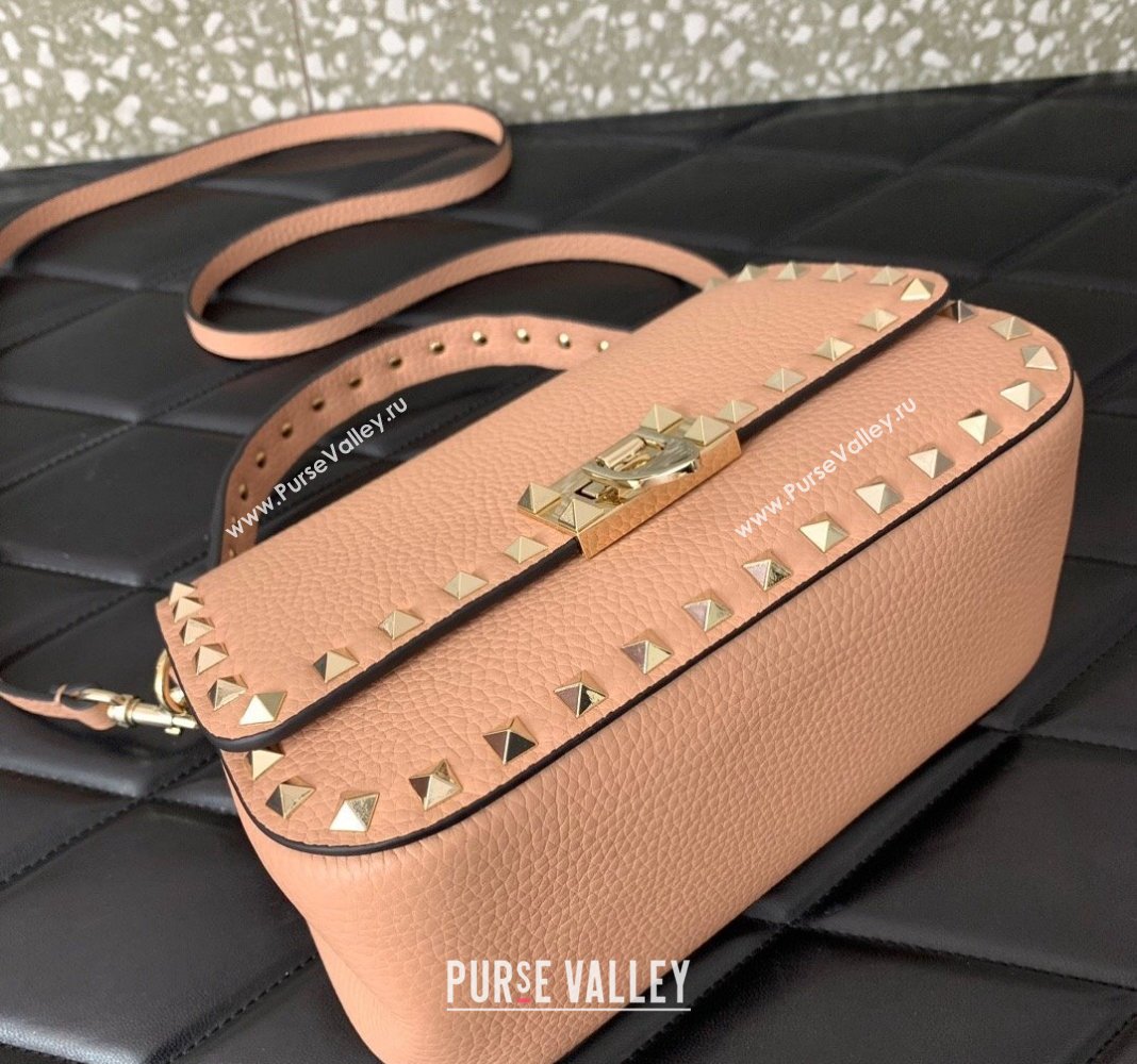 Valentino Rockstud Grainy Calfskin Mini Top Handle Bag Nude 2024 0345 (LN-240313020)