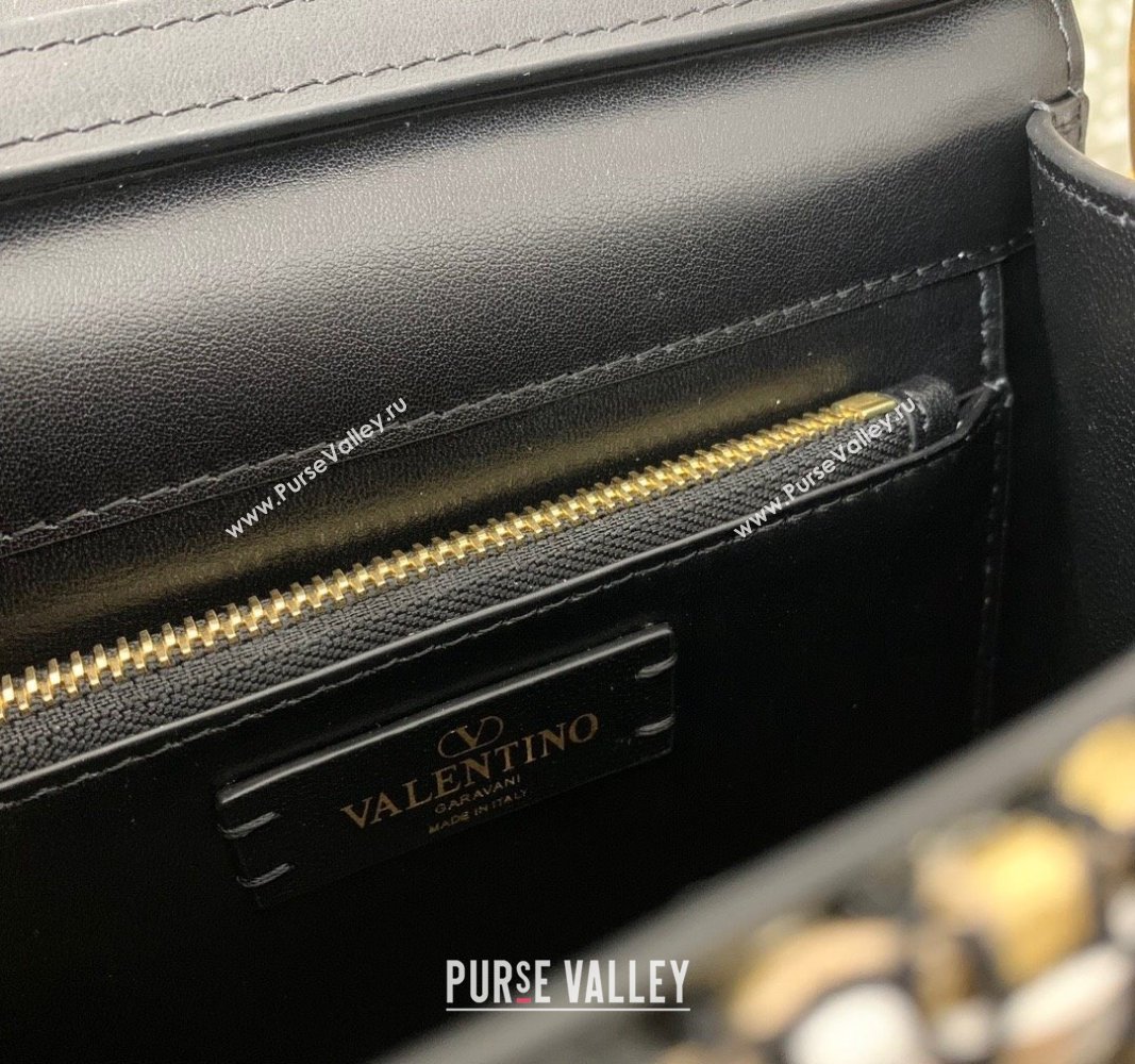 Valentino Small VSling Handbag in Woven Leather 0067 Black/Silver/Gold 2024 (LN-240313014)