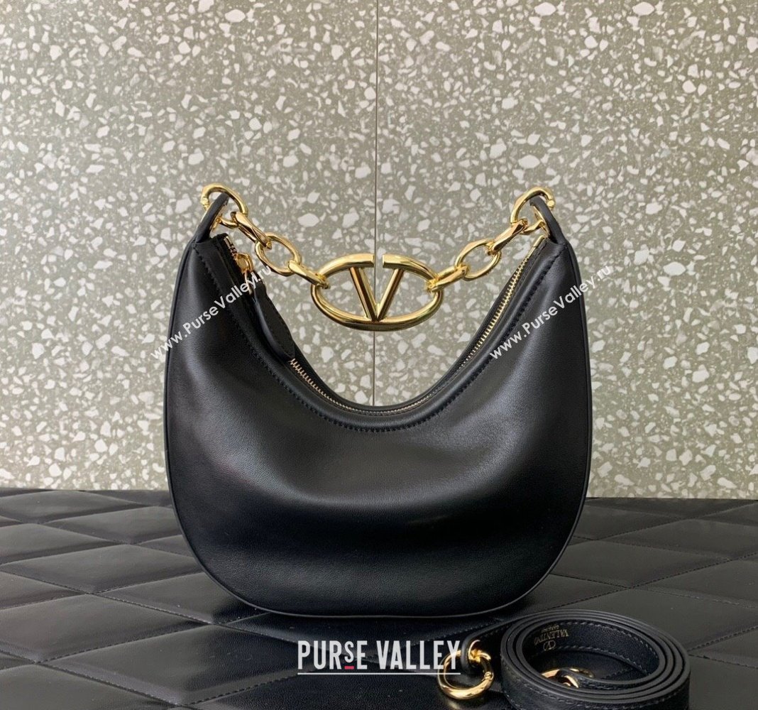 Valentino VLogo Moon Mini Hobo Bag in Nappa Leather with Chain Black 2024 VLTN0096 (LN-240313022)