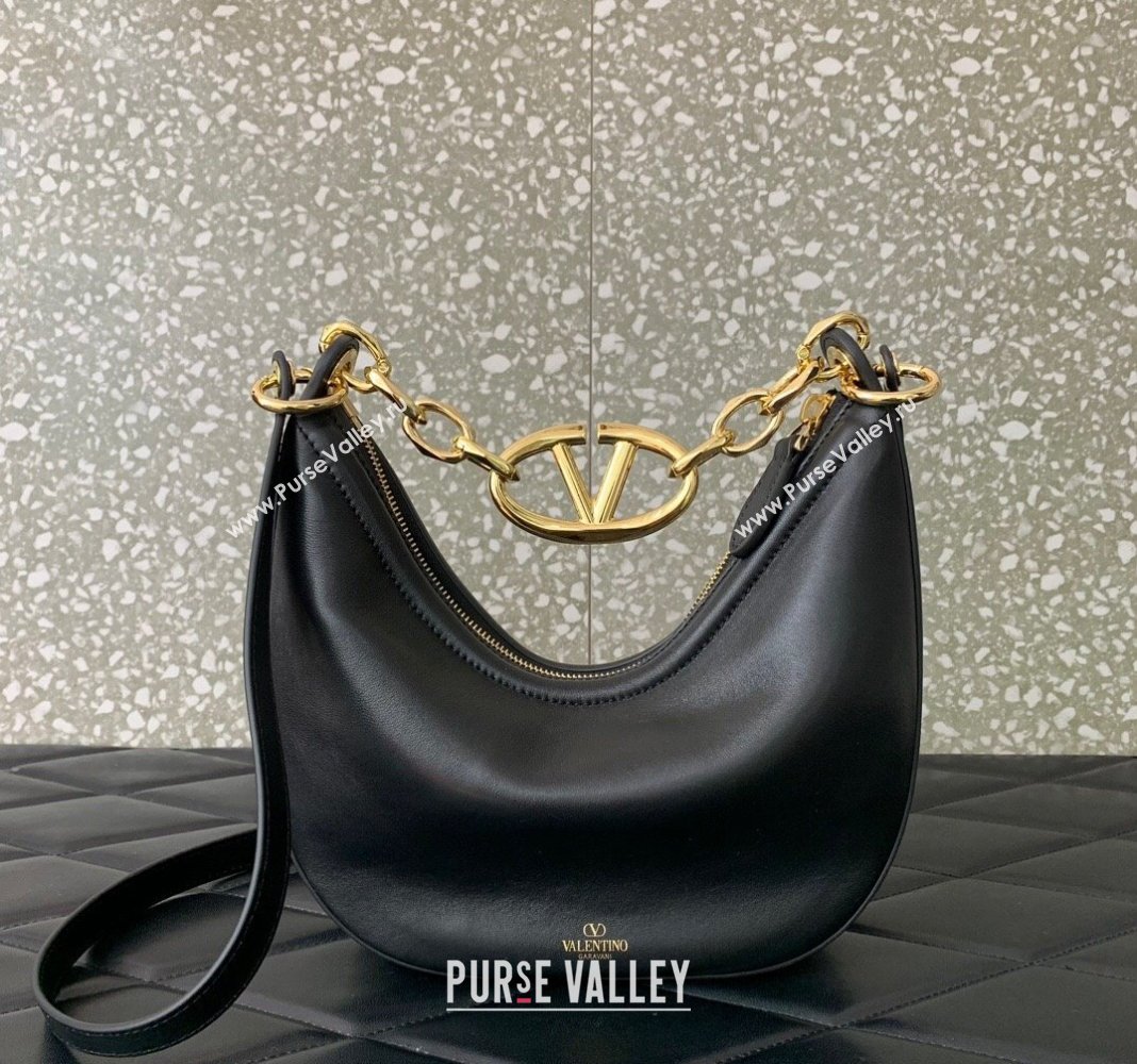 Valentino VLogo Moon Mini Hobo Bag in Nappa Leather with Chain Black 2024 VLTN0096 (LN-240313022)