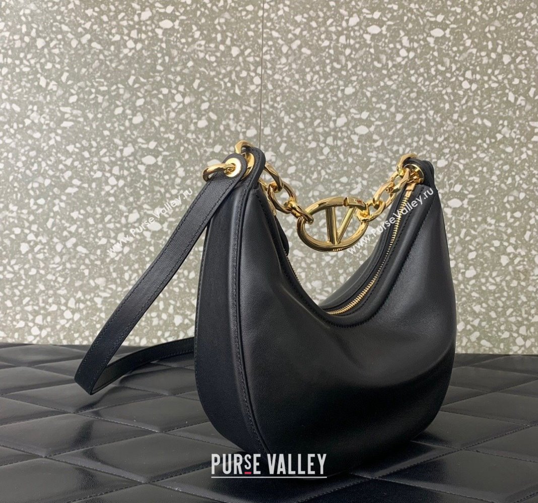 Valentino VLogo Moon Mini Hobo Bag in Nappa Leather with Chain Black 2024 VLTN0096 (LN-240313022)