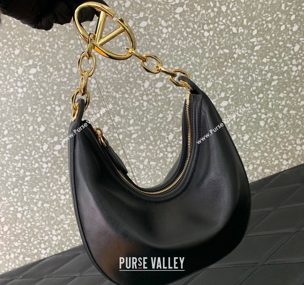 Valentino VLogo Moon Mini Hobo Bag in Nappa Leather with Chain Black 2024 VLTN0096 (LN-240313022)
