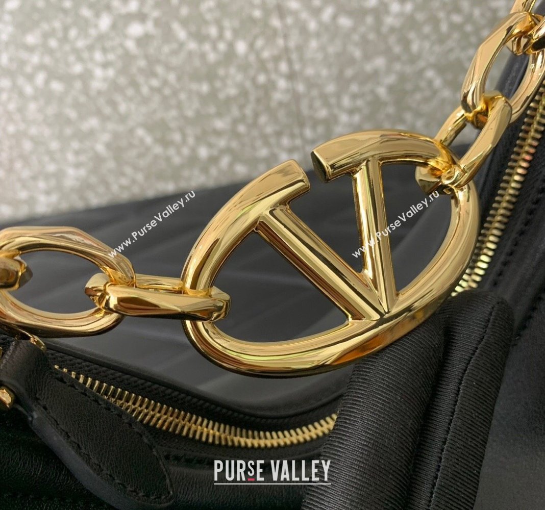 Valentino VLogo Moon Mini Hobo Bag in Nappa Leather with Chain Black 2024 VLTN0096 (LN-240313022)