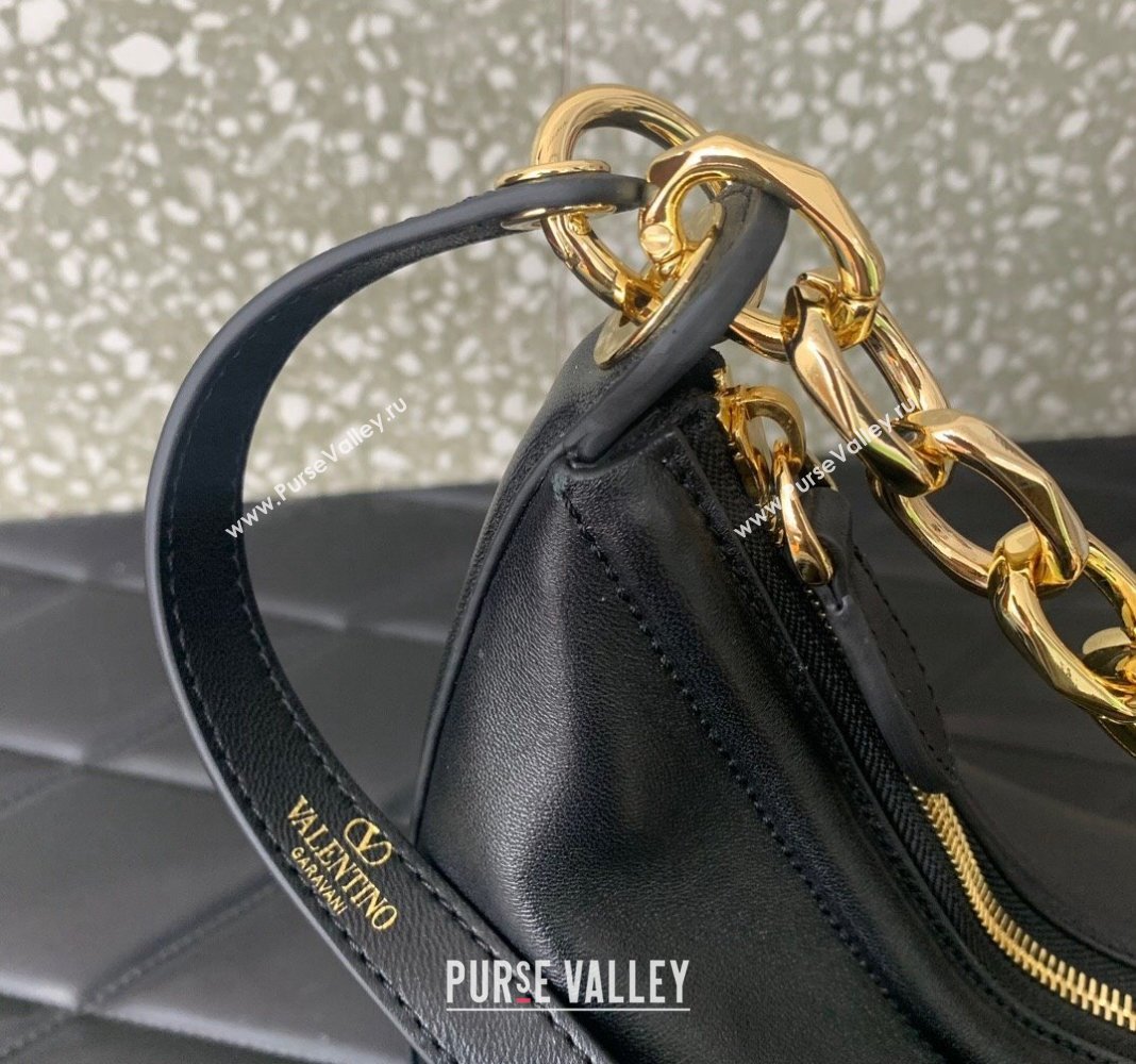Valentino VLogo Moon Mini Hobo Bag in Nappa Leather with Chain Black 2024 VLTN0096 (LN-240313022)