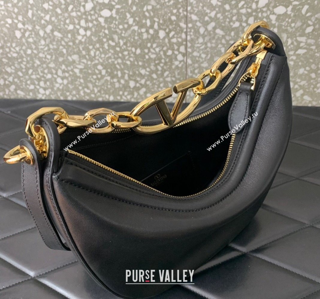 Valentino VLogo Moon Mini Hobo Bag in Nappa Leather with Chain Black 2024 VLTN0096 (LN-240313022)